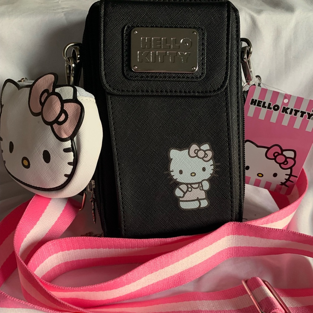 New Hello Kitty Black and White Phone Case with Pink Strap